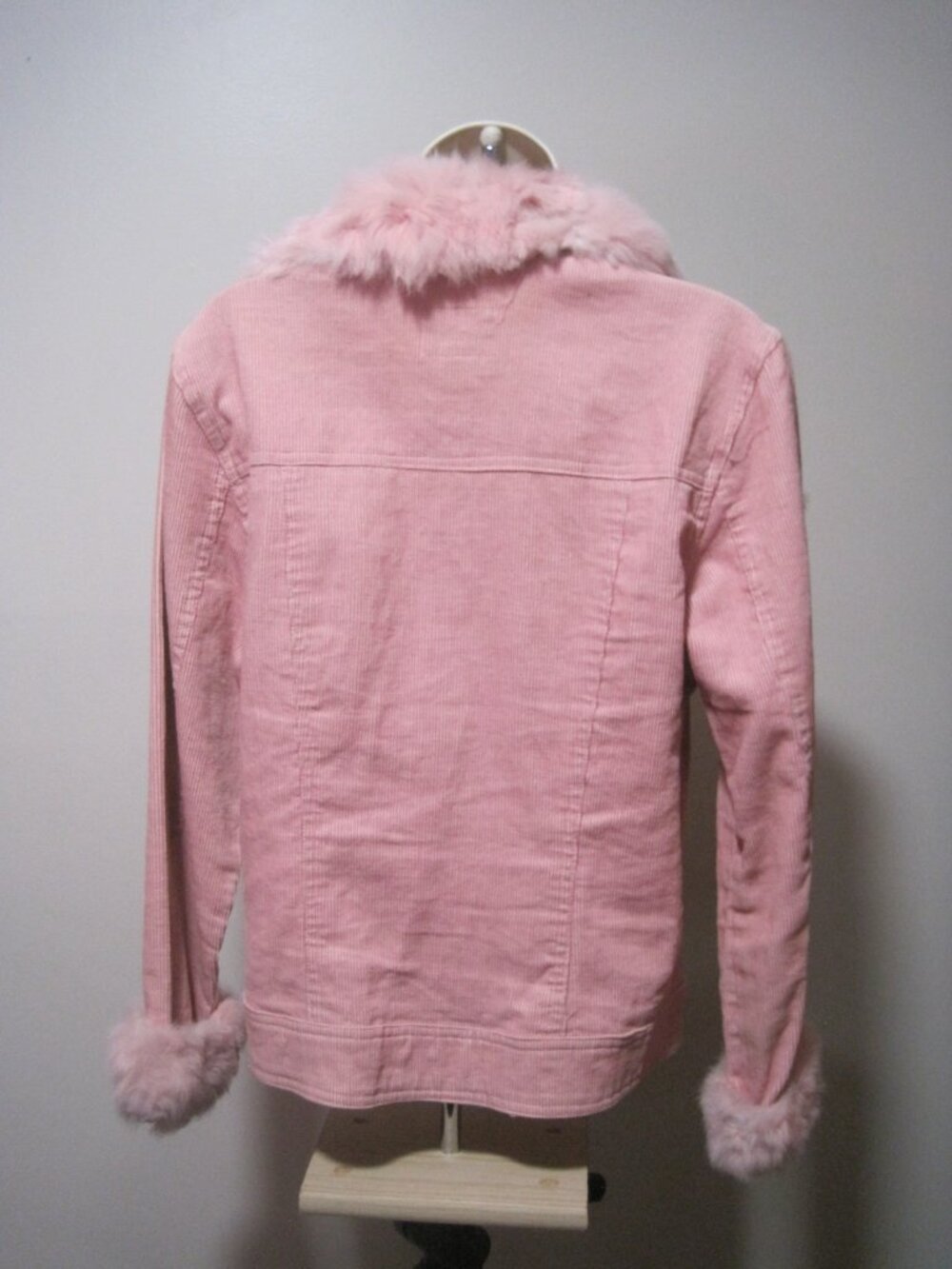 Vintage Rue 21 Pink Plush Fur Trimmed Cotton Corduroy Jacket Women's Size Large - Picture 3 of 6